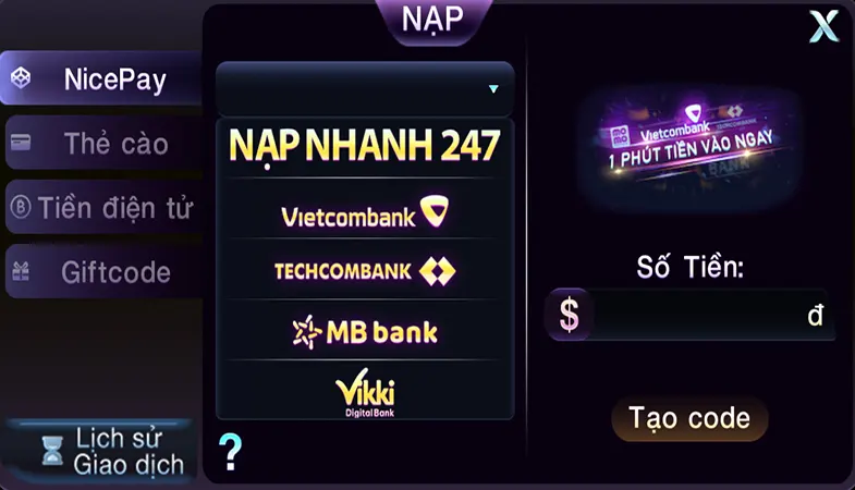789Club nạp tiền đa dạng, nhanh 30 giây, ngân hàng, ví, thẻ cào, USDT, phí thấp, tiện lợi, giới hạn cao