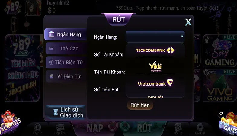 789Club rút tiền nhanh, tự động, hạn mức cao, ít phí, xác thực CMND, xử lý 5-120 phút, an toàn, tiện lợi